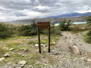 Sign with directions on Patagonia "W" trek