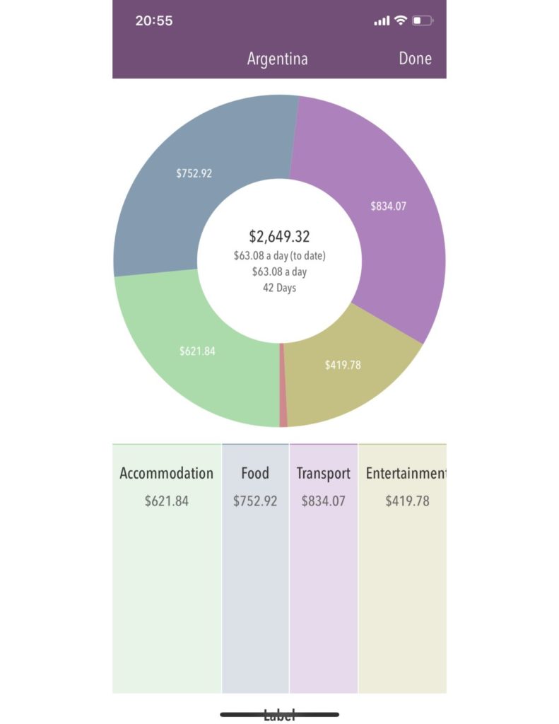 Pie chart showing total monthly expenses for Argentina 